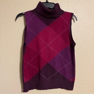 St. John's Bay Vintage Women's M Burgundy & Purple Argyle Pattern Sweater Vest